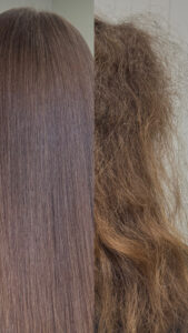 Before and after photos of a nanoplasty treatment at The Hair Chapel in Cleveland